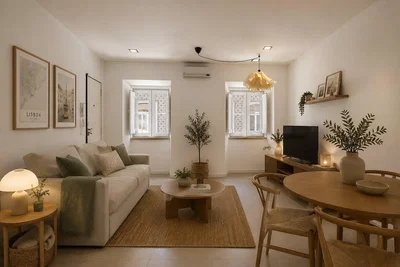 Wohnzimmer; tageslicht, moderner stil, holzboden