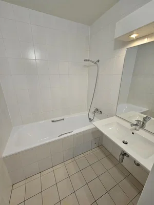 Banyo; fayans zemin, doğal ışık