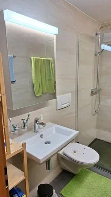 Toilette; pavimento in piastrelle, ristrutturato, luce naturale