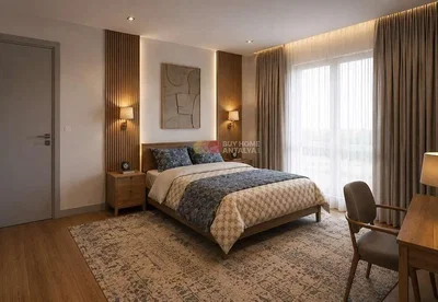 Quarto; chão de madeira, luz natural, estilo moderno