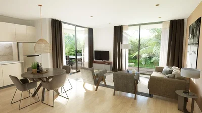 Living room; view, natural light, modern style, wood floor