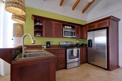 Cuisine; électroménager, parquet, lumière naturelle