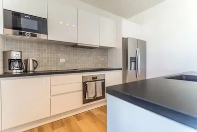 Kitchen; kitchen appliances, wood floor, natural light