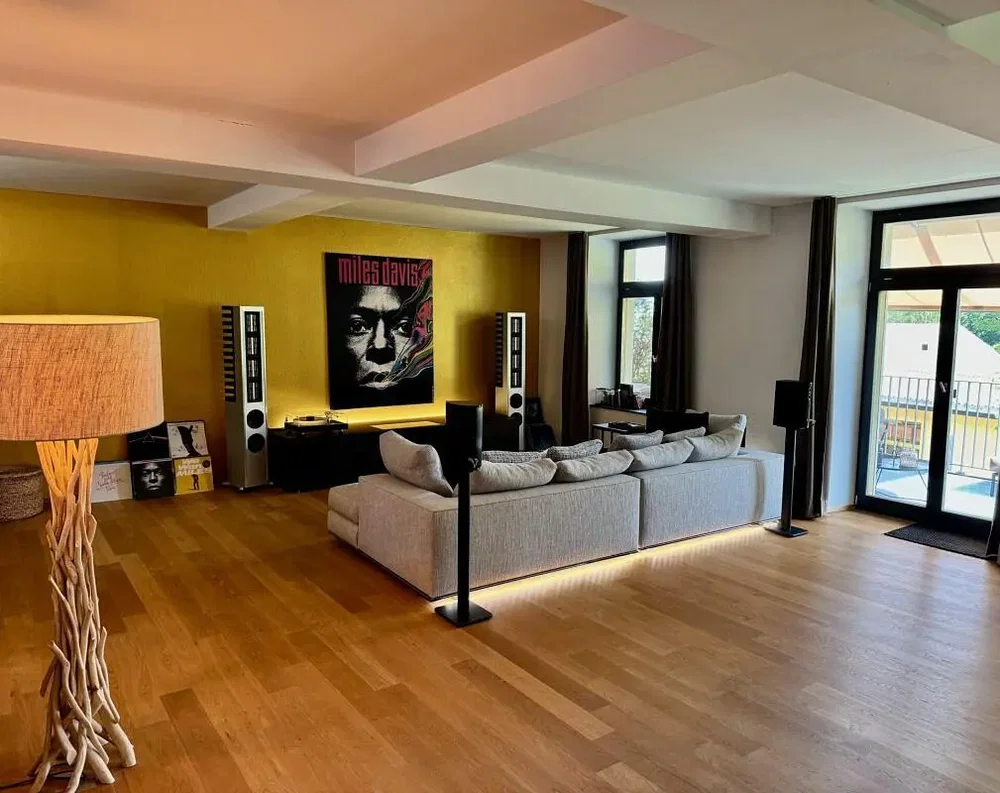 Salon; parquet, lumière naturelle, style moderne