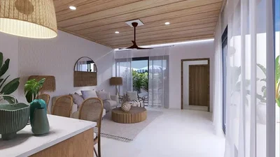 Salon; lumière naturelle, style moderne, poutres en bois