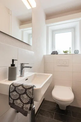 Toilette; fliesenboden, tageslicht, renoviert