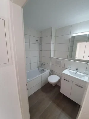 Bathroom; tile floor, renovated, natural light