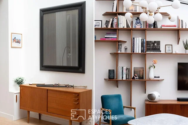 Soggiorno; stile moderno, pavimento in legno, luce naturale