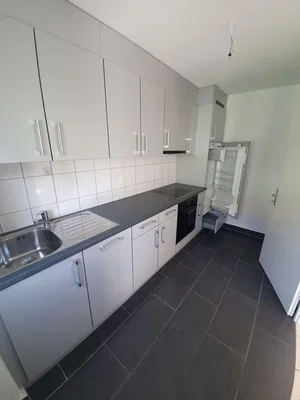 Cuisine; électroménager, carrelage, lumière naturelle