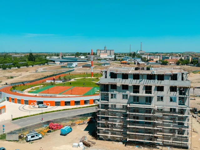 House and surroundings; view