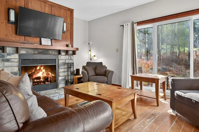 Salón; chimenea, suelo de madera, luz natural, estilo rústico