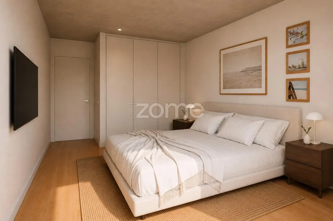 Schlafzimmer; holzboden, tageslicht, moderner stil