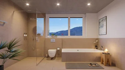 Bagno; luce naturale, pavimento in piastrelle, ristrutturato