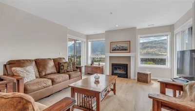 Living room; view, fireplace, natural light, modern style