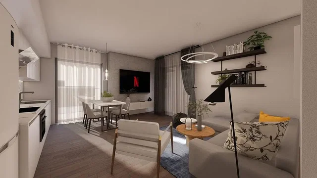 Obývačka; moderný štýl, prirodzené svetlo, drevená podlaha