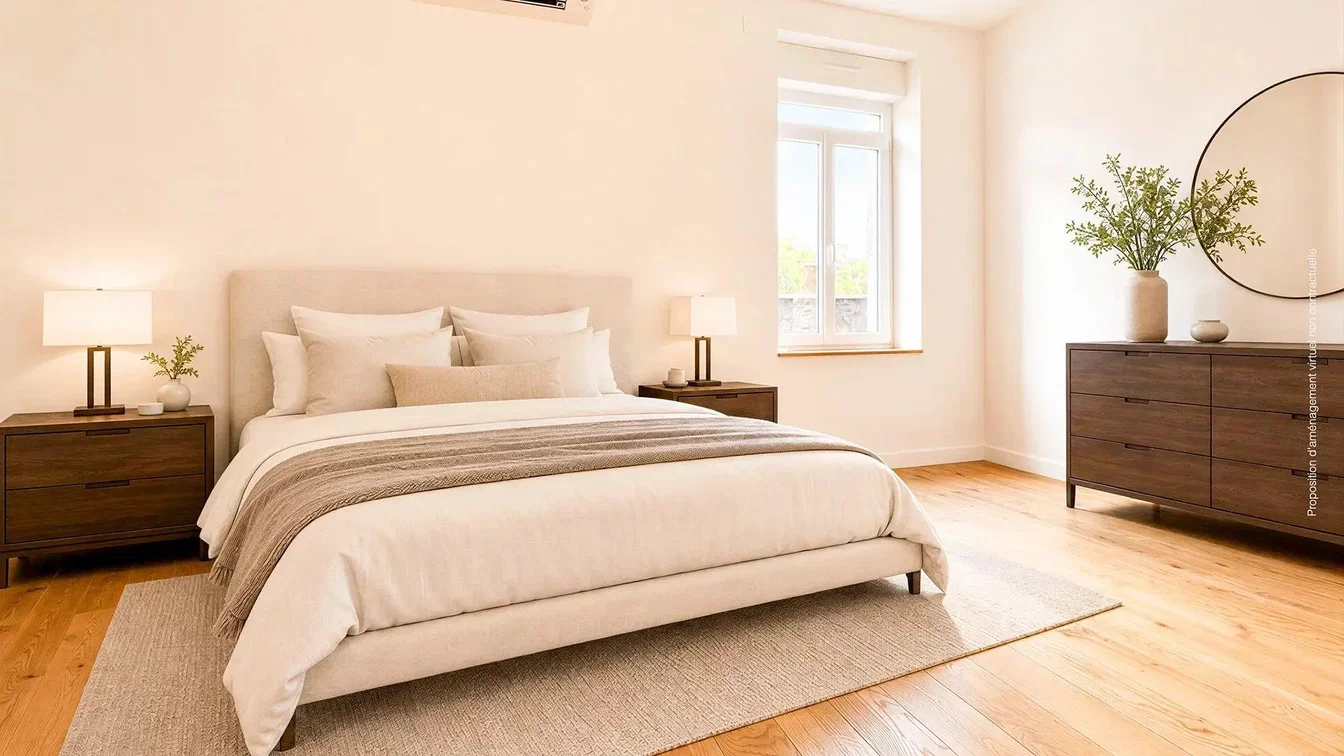 Schlafzimmer; holzboden, tageslicht