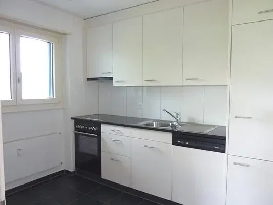 Cuisine; électroménager, carrelage, lumière naturelle