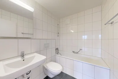 Salle de bain; carrelage, rénové, lumière naturelle