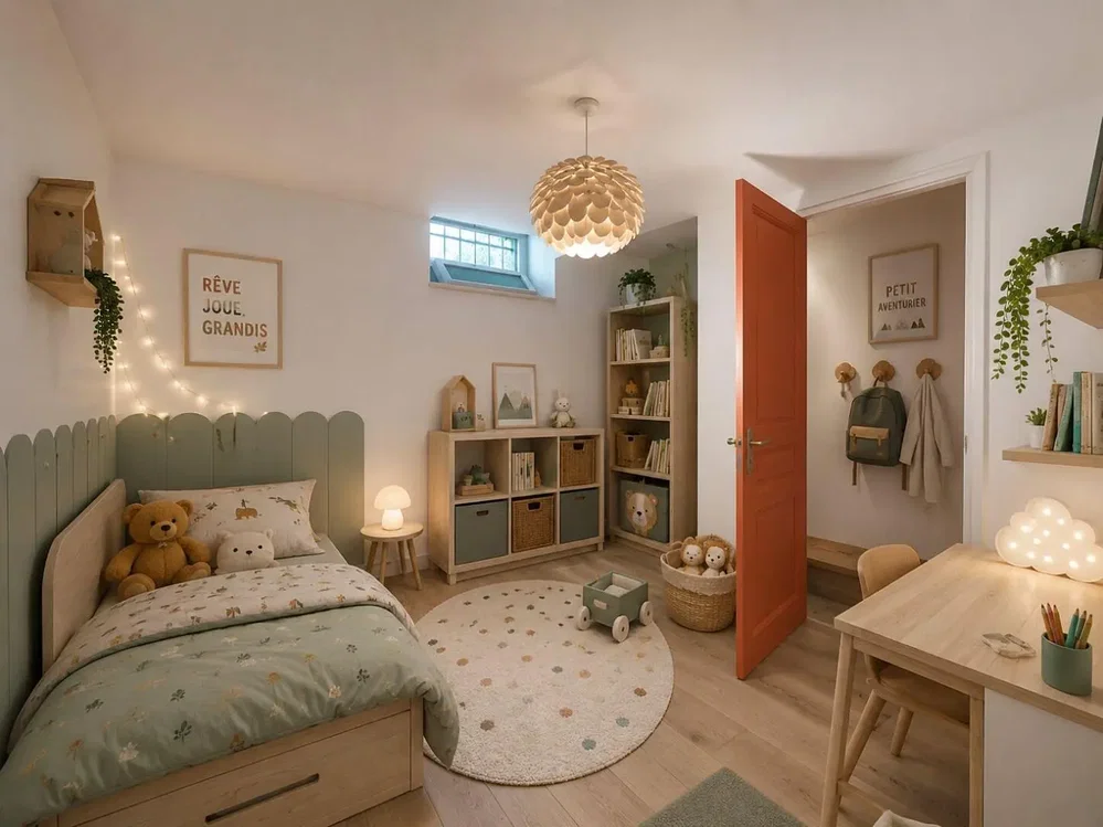 Kinderzimmer; holzboden, tageslicht, moderner stil