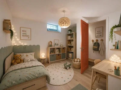 Kinderzimmer; holzboden, tageslicht, moderner stil
