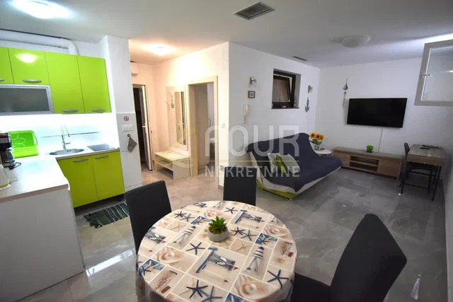 Living room; kitchen appliances, natural light, modern style