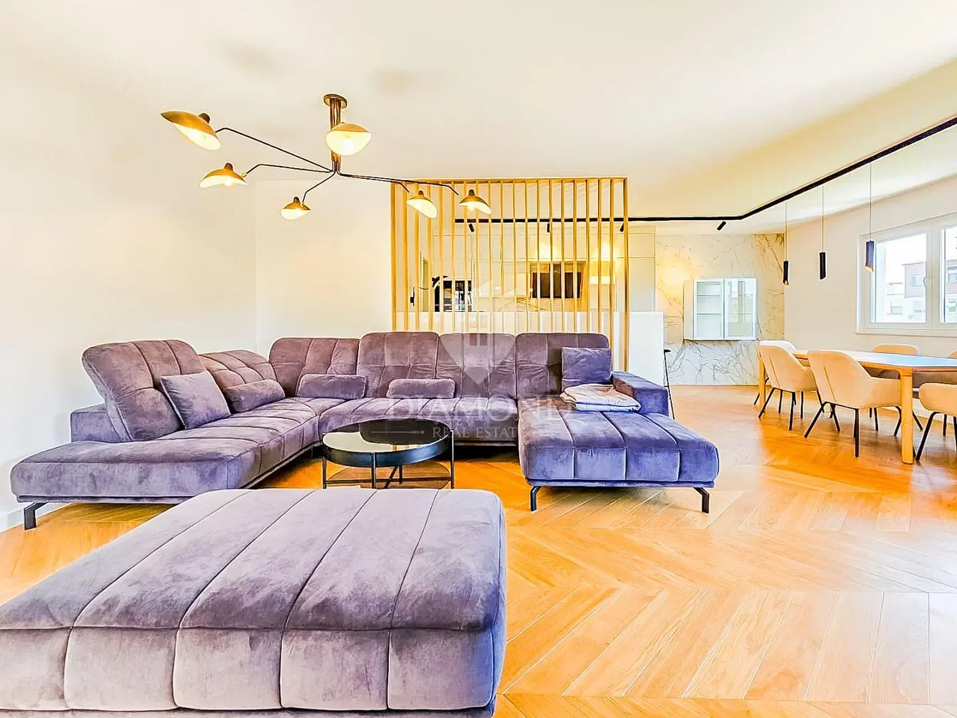 Salon; parquet, lumière naturelle, style moderne