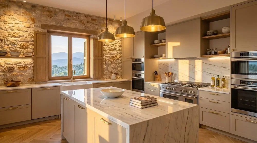 Kitchen; kitchen appliances, view, natural light, modern style, renovated