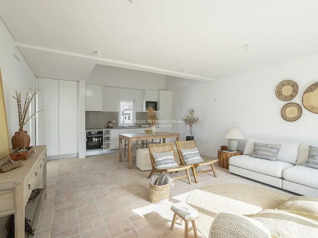 Living room; tile floor, natural light, modern style