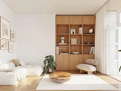Salon; parquet, lumière naturelle, style moderne