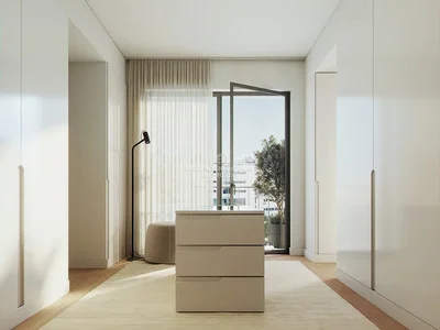 Schlafzimmer; holzboden, tageslicht, moderner stil