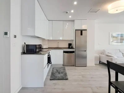 Cuisine; électroménager, parquet, lumière naturelle, style moderne