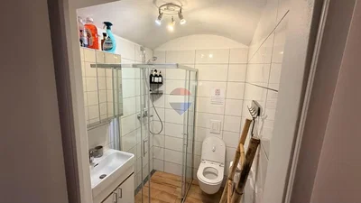 Toilettes; carrelage, rénové, lumière naturelle