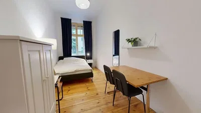 Camera da letto; pavimento in legno, luce naturale