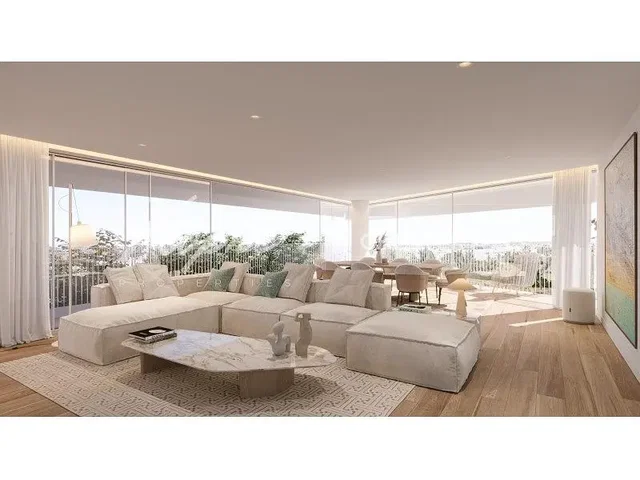 Soggiorno; vista, pavimento in legno, luce naturale, stile moderno