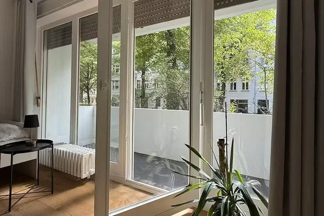 Balcony; view, natural light, wood floor