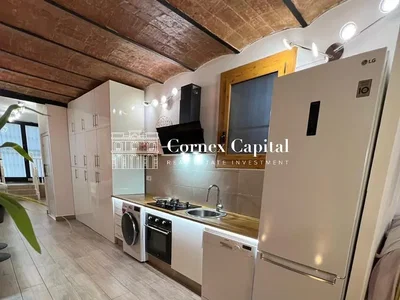 Cucina; elettrodomestici, travi in legno, luce naturale