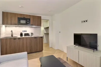 Wohnzimmer; küchengeräte, tageslicht, moderner stil, holzboden