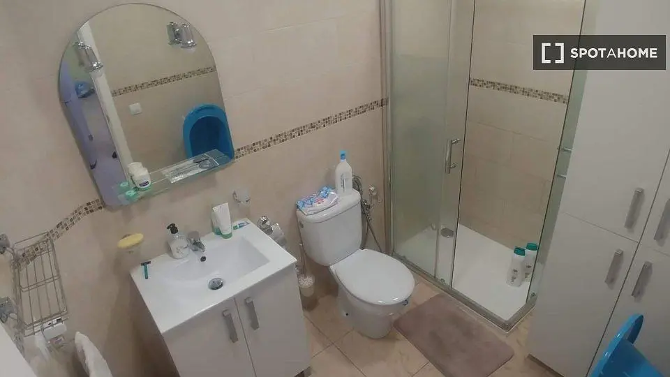 Banyo; fayans zemin, tadilatlı, doğal ışık