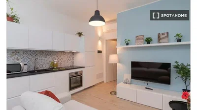 Wohnzimmer; küchengeräte, tageslicht, moderner stil, holzboden