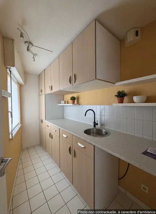 Kitchen; kitchen appliances, tile floor, natural light
