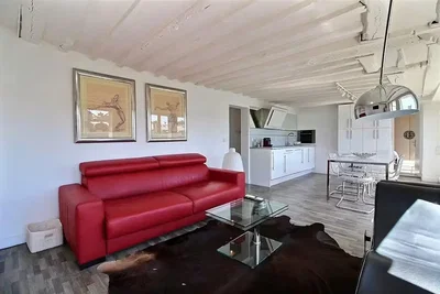 Salon; lumière naturelle, poutres en bois, style moderne