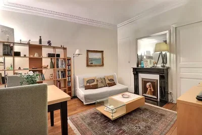 Living room; wood floor, fireplace, natural light, modern style