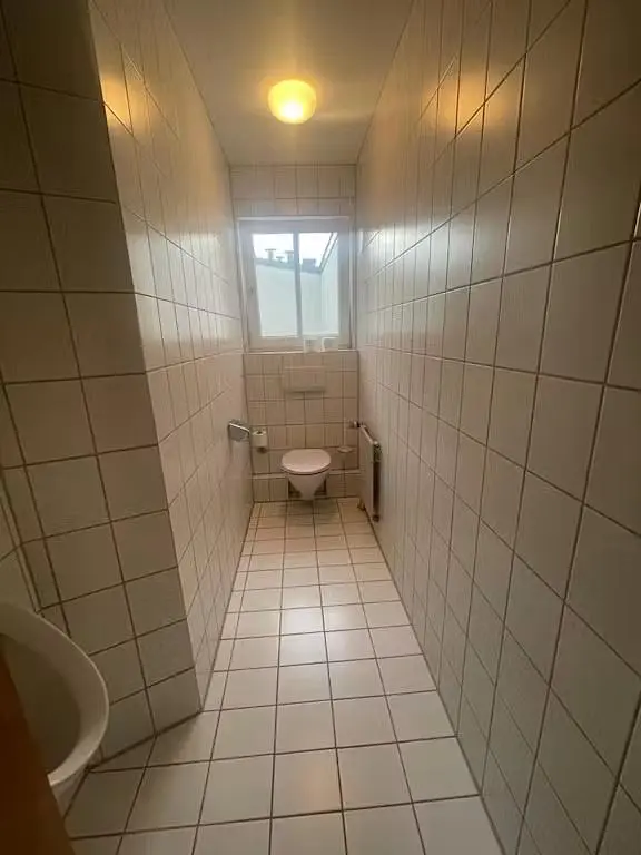Toilette; pavimento in piastrelle, luce naturale