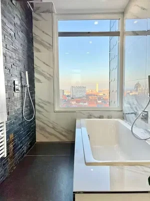 Bagno; vista, pavimento in piastrelle, luce naturale