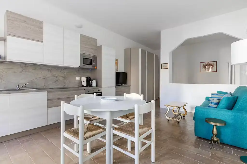 Dnevna soba; kuhinjski aparati, prirodno svjetlo, moderni stil, pločice