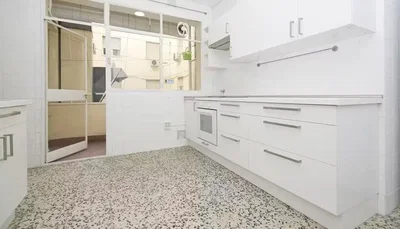 Kitchen; tile floor, natural light