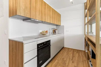 Cuisine; électroménager, parquet, lumière naturelle