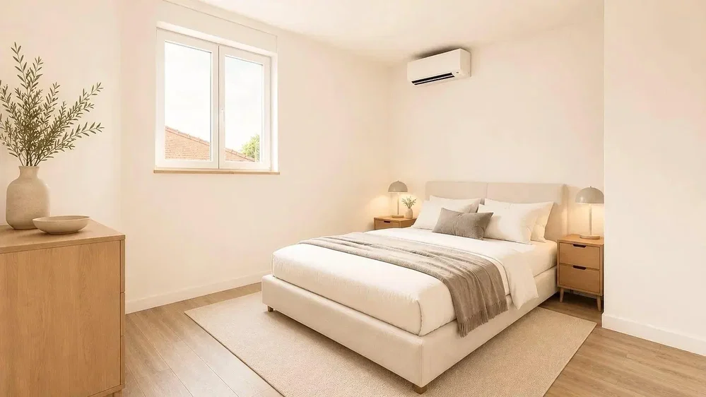 Schlafzimmer; tageslicht, holzboden, renoviert, moderner stil