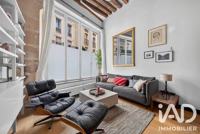 Salon; vue, parquet, lumière naturelle, style moderne