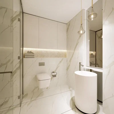 Toilettes; carrelage, rénové, lumière naturelle